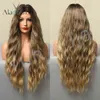 Wig female brown gold gradient fluffy curly hair long wave wig 220527