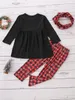 Pantalones con estampado de vichy y top con bordado de árbol de Navidad para niñas pequeñas con bufanda SHE