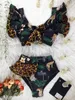 Sexy High Waist Bikinis Print Swimwear Women Swimsuit Shoulder Ruffle Bathing Suits Beach Wear Push Up Biquini Female 220423