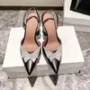 럭셔리 패션 브랜드 하이힐 샌들 블랙 아미나 신발 로지 장식 PVC 펌프 슬링백 하이힐 박스 35-42