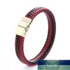 Punk hommes bijoux bracelet en cuir tressé rouge noir bracelet en acier inoxydable fermoir magnétique bracelets bracelets