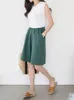 Summer Shorts for Women Cotton Linen Elastic Waist Knee length Solid Color Wide Leg Short Women s Loose 220725