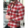 Mens Plaid Print Shirt Fashion Checkered Cross Matching Shirts Causal Button Long Sleeve Slim Fit Shirt Tops Blouse 220401