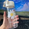 물병 500ml 소형 데이지 투명 플라스틱 물병 BPA 무료 크리에이티브 프로스트 휴대용 로프 여행 티 컵