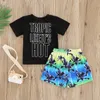 Kläder sätter baby pojkar 2 st sommarkläder kort ärm t-shirt toppar elastiska midjeband shorts set kläder hawaii outfit strandkläder av kläder