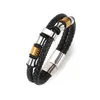 Handmade Stainless Steel Charm Bracelet Double Layer Genuine Leather Bracelets for Gift