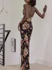 Asia Sexy Long Dress Women Backless Lace Up Beach Party es Summer Resort Style Fireworks Print Elegant Maxi 220507