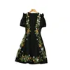 Verano otoño manga corta cuello redondo vestido negro estampado floral bordado paneles hasta la rodilla elegantes vestidos casuales 22Q242142