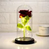 Couronnes de fleurs décoratives Fleur de rose artificielle Lumière LED dans une base en plastique de verre pour décorer les cadeaux de la Saint-Valentin Lampes de Noël