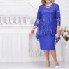 Royal Blue Lace Mother of the Bride Dresses Kne Len längd Formell klänning med tre Quater Sleeve Plus Size Vestido de Fiesta