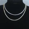 3mm Round Cut Iced Out Cubic Zirconia Tennis Link Chain Hiphop Bling 1 Row Shiny CZ Box Clasp Necklace Women Men Jewelry