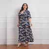 Plus size jurken Summer V nek geprinte korte mouw jurk voor grote damesplus