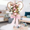 Ghirlande di fiori decorativi Ghirlanda da appendere al muro Ghirlanda con fiocco Fiore di garofano Cuore - Decorazione per matrimonio a casa per la festa della mamma rosa a forma di cuore