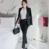 Dames tweedelige broek Dames Print Striped Black Blazer en Slim Pant Women Autumn 2 Set Plus Size Winter Ol Work Office Setwomen's