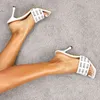 2022 Nouvelle arrivée Fashion Weave Crystal Square Toe Shoe Femmes Pantoufles Designer Sandales Mule Femme Talons Diapositives chaussures taille 35-42 G220527