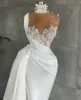 Élégante robe de mariée sirène blanche avec jupe détachable perles de dentelle ruché surjupe robes de mariée col haut vestido de novia Arabie Saoudite Turquie