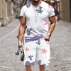 Herrspårar för män T-shirt Set Beach Casual Sportswear Tops 3D Tryckt Funny Outfit Summer O Neck Street Hip-Hop Short Sleeve Fashio