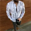 Chemises décontractées pour hommes Koszule 2022 Automne Hommes Vintage surdimensionné Chemise blanche rayée imprimé noir à manches longues hawaïennes hommes moda hombre