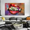 Graffiti Bocca Astratta Soldi Street Art Tela Pittura Wall Art Immagini Per Soggiorno Poster E Stampe Modern Home Decor