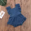 Roupas de verão bebê nascido bebê meninas garotas jeans sólidos jeans de plays de punhos com babados com pulseira sem mangas Sunsas de alta qualidade 220525