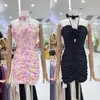 Casual Dresses Brand Designer Elegant Black Three Dimensional Flower Halter Dress Female Temperament Girl Party 2022