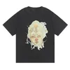 Erkekler Tshirts Tasarımcı Giysileri Tişört Gökkuşağı Yarım Portre Baskı Grafik Tee Yıkanmış Sıkıntılı T-Shirt High Street Grafiti Baskı Gömlek Kırışıklık 4xl