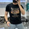 2022 Summer New Young Design Men's T-Shirts Slim Casual Tees Fashion Brand O-Neck Tiger Head Hot Rhinestone Embroidery Cotton Clothes Top Red Black White M-5XL