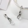 Abalorio colgante de plata de ley 925, cuentas colgantes de perlas blancas CZ transparentes, abalorios aptos para pulsera Pandora, accesorios de joyería DIY