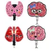 Porte-clés mignon rose rouge coeur cerveau cristal strass médecin ID porte-Badge bobine rétractable pour décoration 284t