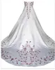 Abito da sposa corsetto vintage senza spalline 2022 Bianco e bordeaux A Line Abiti da sposa ricamati Abiti da ricevimento sposa con lacci Colore e dimensioni personalizzati