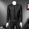 Puff Jacquard Black Bomber Jacket Men Spring Autumn Men Jacket Casual Coat Flor Slim Fit Pattern Jacket Bomber Men 5xl 201127