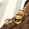 Trouwringen Chique 18k gouden kleur voor vrouwen roestvrijstalen sieraden groene witte zirkoon stenen kristallen ringbanden statement chunkywedding