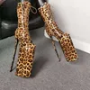 Sorbern Sexy 30cm Leopard Botas para mulheres Stilettos Extreme High Leel Stilettos Lace Up Fetish Fetish Booties Plataforma Sapatos Novo