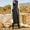 Casual Dresses Royal Sister Style Leather Skirt Chic High Waist Long Slim Waistcoat Dress 2022 Early Autumn Em
