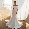 Fashion Mermaid Wedding Dresses With Big Bow Sweep Train Bridal Gowns Off The Shoulder Neck Beach Trumpet Satin robe de mariee