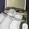 Pulseira feminina hiphop de luxo pulseiras douradas, prateadas, duas fileiras, bling gelado, cintilante, 5A, zircônia cúbica, Cz, jóias de casamento, pulseira Raym