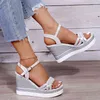 Women's Chunky Wedge Peep Toe sandals 2021 Summer Fashion Buckle Roman Style Platform Gladiator Sandals Silver Rubber Soft Sole Y220421