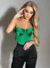 Odessa Satin Corset Crop Top med koppar Stropplös vår sommar sexig av axelfest ärmlös bustier tank tops kvinnor 220514