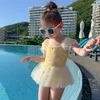 INS 2022子供レースワンピース水着かわいい子供用品印刷素敵なプリンセスガーゼスカート女の子入浴スパスパ水着S2128