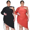 Plus Size Dresses Sexy Irregular Midi Dress Fashion Single Sleeve Round Collar High Waist Casual Elegance Wholesale Drop