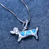 Pendant Necklaces Cute Female Small Dog Animal Pendants Silver Color Blue Fire Opal Necklace Vintage Wedding For WomenPendant