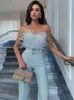 Casual Jurken Hirigin Vrouwen Elegante Lange Jumpsuit Strapless Slash Neck Feather Tube Top Sexy Fashion Party Night Avond 2022 SummerCasual