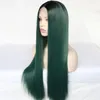 Nouveau Sexy long dégradé vert foncé avant dentelle ondulée à la main femmes perruques de cheveux de fête