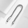 Bracelet en acier au titane simple rétro avec brins de perles pour hommes et femmes