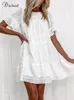 Dicloud Boho White Cotton Summer Dress 여성 캐주얼 한 느슨한 임신 우아한 파티 해변 웨딩 튜닉 여성 의류 220613