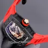 2022 Fibre de carbone TPT Miyota Tourbillon automatique Montre pour homme Cadran squelette de dragon saphir 3D Bracelet en caoutchouc rouge foncé Super Edition Jack Chen Puretime01 E280-5703-D4