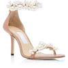 豪華なサマードレスシューズパール装飾されたサンダル靴足首ストラップ女性エレガントデザイナーブランドハイヒールレディ