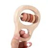 Wooden Teether Bells Wood Rattles Baby Hanging Teether Toys Beech Wooden Ring Silicone Beads Infant Rattle Wooden Baby Toys