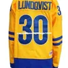 CeUf # 30 Suède Pas cher en gros Henrik Lundqvist Coupe du monde de hockey Jersey jaune Cousu Personnalisez n'importe quel numéro de nom HOMME FEMME JEUNESSE maillot
