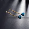 Boucles d'oreilles pendantes en or 14 carats avec topaze bleue injectée pour femme, cadeaux longs pour petite amie